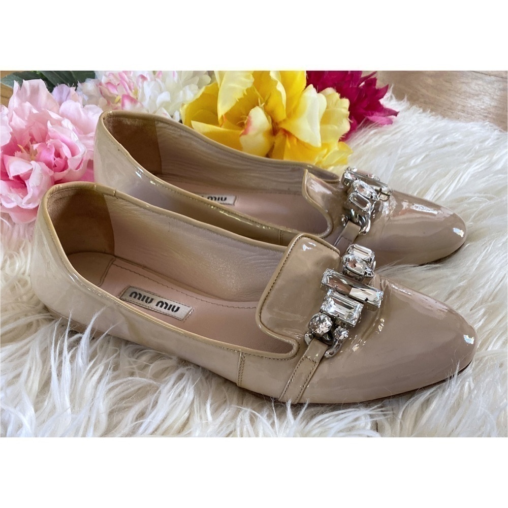 MIU MIU Patent Leather Jewel Rhinestones Flats 5.5​​​​​​​